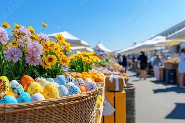 Fototapeta Experience the vibrant and colorful Easter Market, which is absolutely brimming with delightful festive eggs and beautiful, fresh blooms that capture the true essence of the joyful holiday season