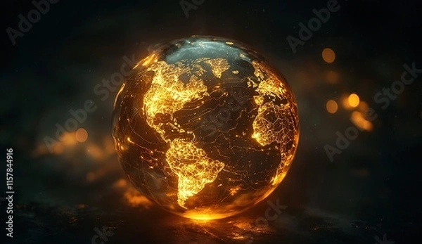 Fototapeta Glowing Earth Depicting Global Connections and Environmental Concepts in Abstract Format