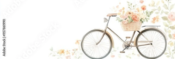 Fototapeta Doodle of a vintage bicycle with a basket filled with colorful spring flowers showcasing an inviting design for springtime themes. Generative AI