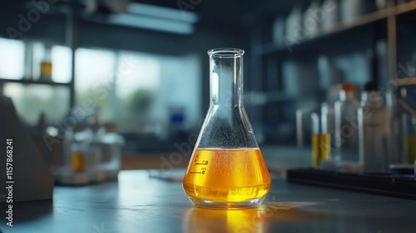 Fototapeta glass flask with liquid in a laboratory