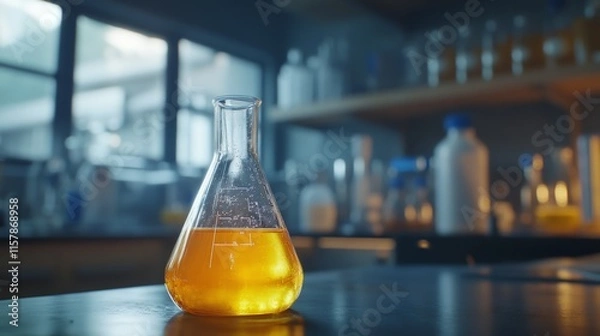 Fototapeta glass flask with liquid in a laboratory