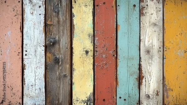 Fototapeta Colorful Rustic Wooden Wall Panels