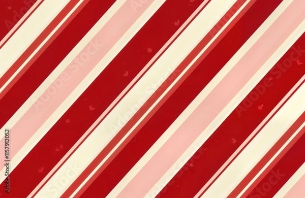 Obraz Candy cane pattern in diagonal stripes. Red, cream colors create festive, merry Christmas background. Simple diagonal pattern for Christmas design wrapping paper. Seamless pattern ideal for holiday