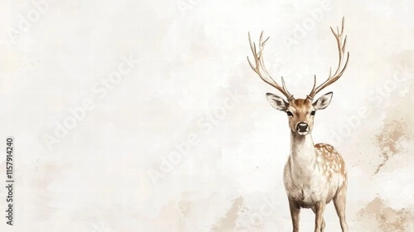 Fototapeta Elegant illustrated deer with majestic branching antlers and ample copy space for creative mock up options. Generative AI