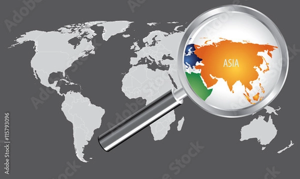 Fototapeta Asia Map with magnifying loupe