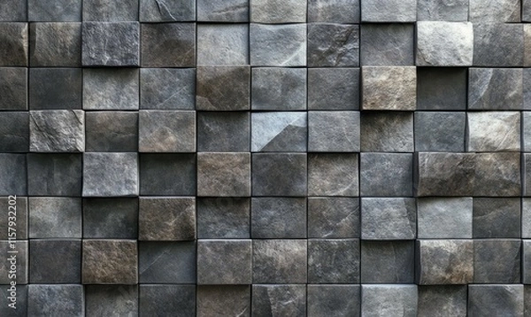 Obraz Square Tiles arranged to create a Polished wall. 3D, Natural Stone Background formed from Textured blocks. 3D Render