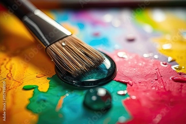 Obraz Paintbrush and Watercolor Macro