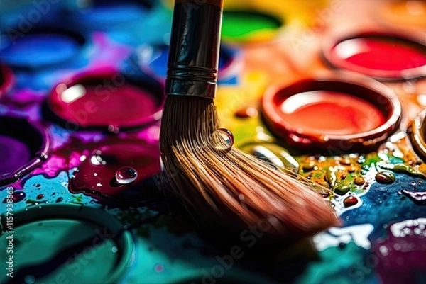 Obraz Paintbrush and Watercolor Macro