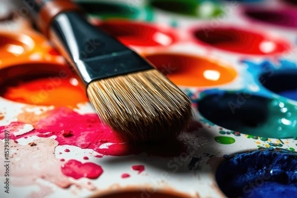 Fototapeta Paintbrush and Watercolor Macro