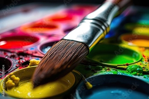 Obraz Paintbrush and Watercolor Macro