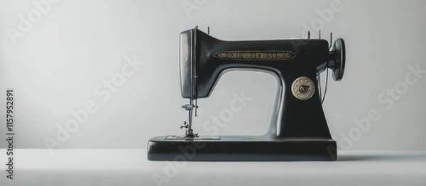 Fototapeta Matte black sewing machine in a minimalistic modern setting, clean and elegant, 
