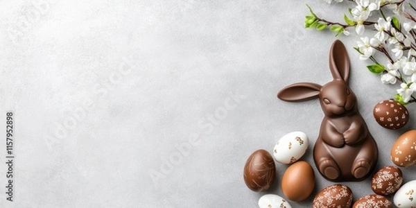 Fototapeta Enjoy a festive Easter display with delightful chocolate bunnies and colorful eggs to brighten your celebration and create lasting memories with family and friends during this joyous occasion