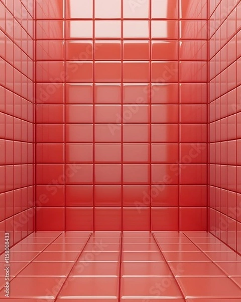 Fototapeta Digital Rendering of a Coral Red Tiled Room