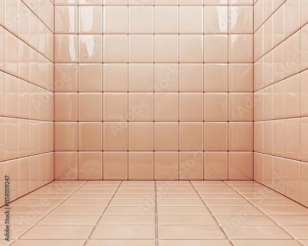 Fototapeta Digital Rendering of a Room with Pale Peach Square Tiles