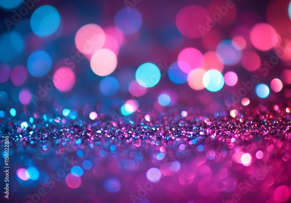 Obraz A pastel-toned background with bokeh lights and glittering sparkles in shades of pink, blue, and purple captures a playful yet sophisticated essence.