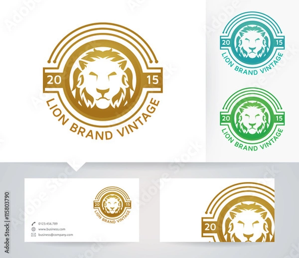 Fototapeta Lion Brand vector logo with alternative colors and business card template