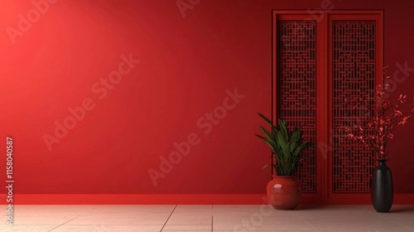 Obraz A red room with a black vase and a red vase