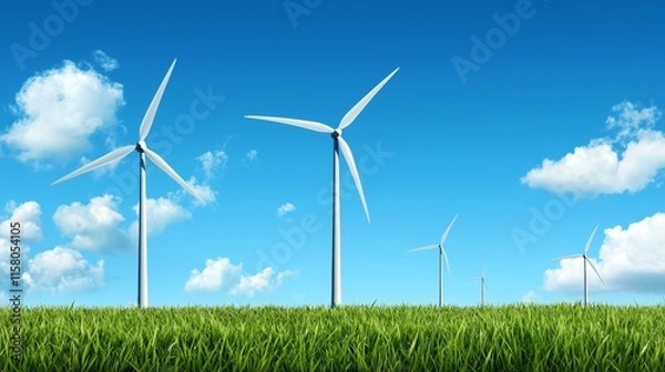 Fototapeta Harmony of Wind Turbines: Clean Energy Solutions in Serene Green Landscapes