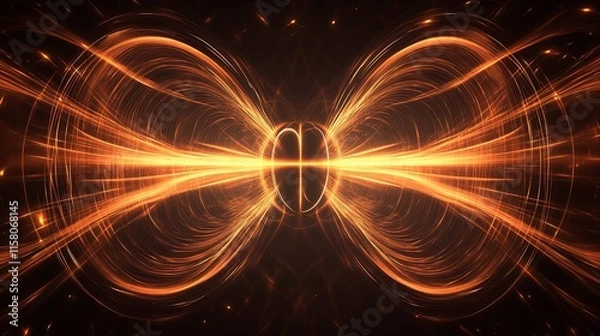 Fototapeta Stunning Visualization of Magnetic Field Dynamics, Glowing Lines and Arrows Illustrate Force Flow in Dark Space