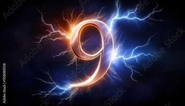 Fototapeta Electric Number Nine with Lightning Effects