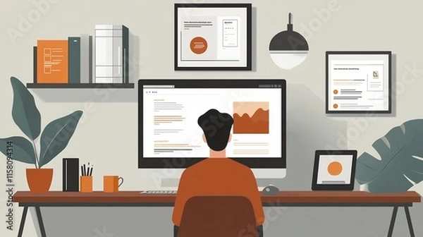 Fototapeta A man is work form home