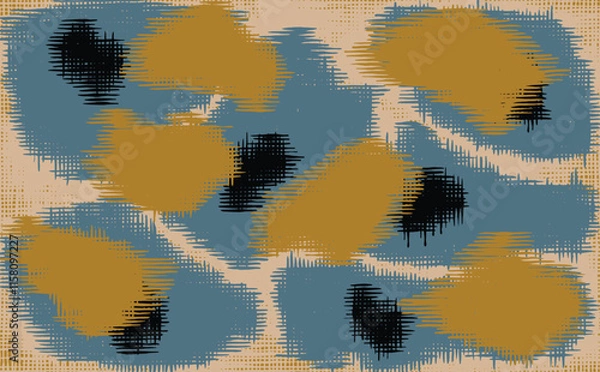 Obraz Crafted hand drawn organic shapes brush line abstract pattern, Japanese and ethnic inspired tribal wood carving, engraving, weaving textured background, minimal folk style graphic for carpet, textile