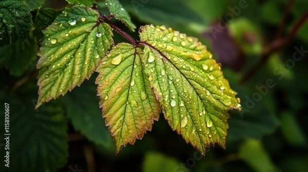 Fototapeta Dew-Kissed Leaves: A Close-Up of Nature's Beauty