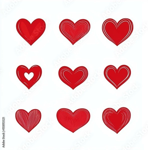 Fototapeta A set of nine red hearts with one heart missing