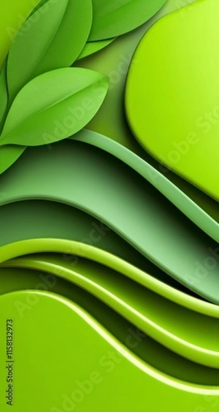 Obraz Green Abstract Background with Leaves and Wavy Textures Elements