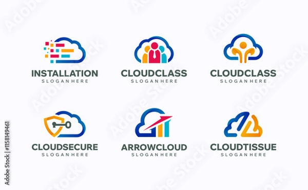 Obraz Set of cloud technology logo design templates. Creative modern vector symbol.