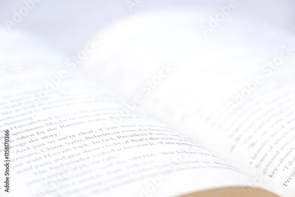 Fototapeta 英語のペーパーバックのページを開いて、のんびり読書を楽しんでいるイメージ
