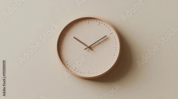 Obraz A minimalist wall clock with a soft peach hue and simple design for timekeeping.