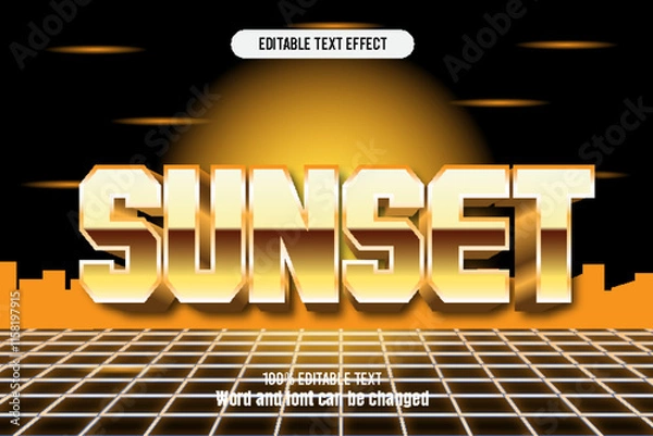 Fototapeta sunset editable text effect 3d emboss 90s