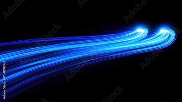 Fototapeta Abstract image of blue light trails on a black background, suggesting motion and energy.