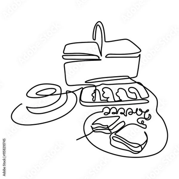 Obraz Picnic Food Drink Graphic Design Line Art Vector Decoration