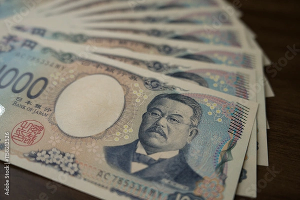 Obraz 並べられた千円紙幣