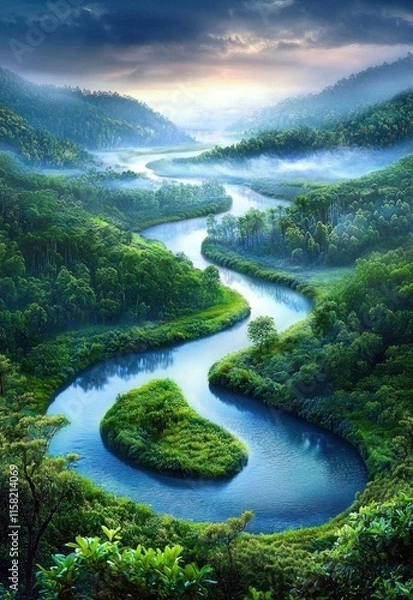 Fototapeta The enchanting curves of a beautiful river.