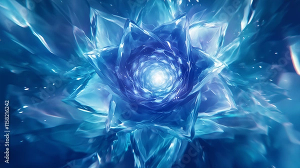 Obraz 幻想的な青い氷の花と光のアブストラクトをリアルに描いた背景用画像