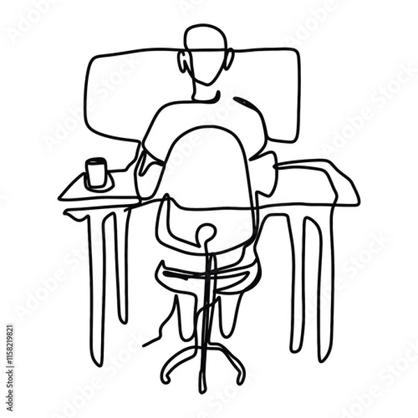 Obraz Secretary On Computer Office Graphic Design Line Art Vector Decoration