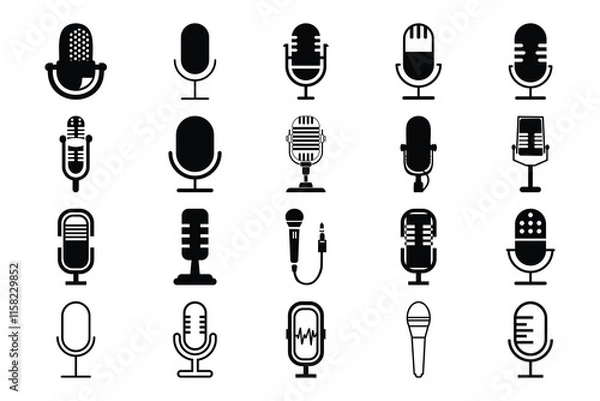 Fototapeta  Set of Isolated Microphone Icon Vectors, Microphones design collection. Set of microphone icons. microphone logo design podcast with microphone logo.