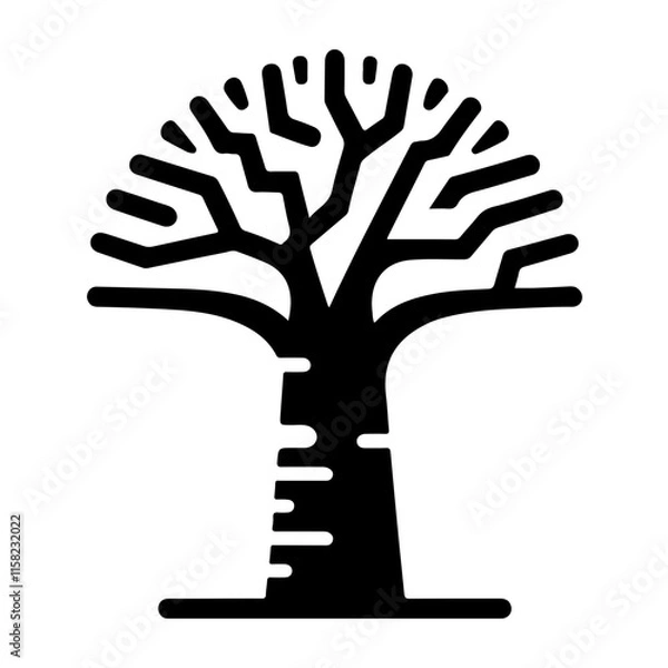 Obraz A Monochrome Vector Icon of a Baobab Tree with Unique Silhouette and Exotic Organic Details