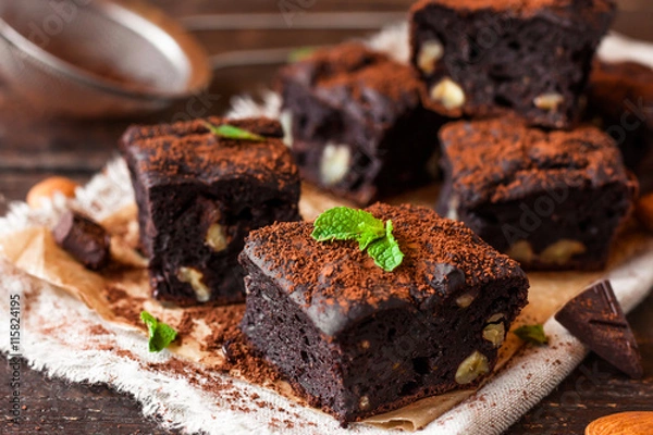 Fototapeta chocolate brownie with nuts
