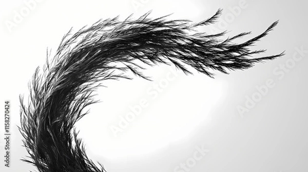 Fototapeta Monochrome photo of a windswept tree, resembling detailed feather rendering. close-up minimalist imagery.". Windswept. Illustration
