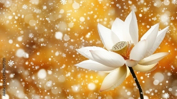 Obraz Elegant White Lotus Flower with Glowing Background and Bokeh Effect