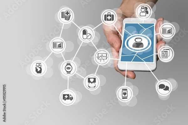 Obraz Digital e-healthcare in order to connect patients to medical services via smartphone