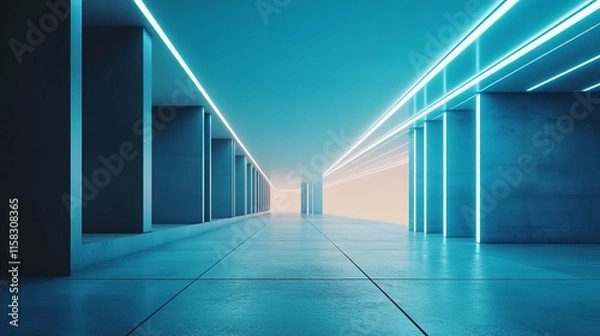 Fototapeta Blue Line with White Architecture Futuristic Background