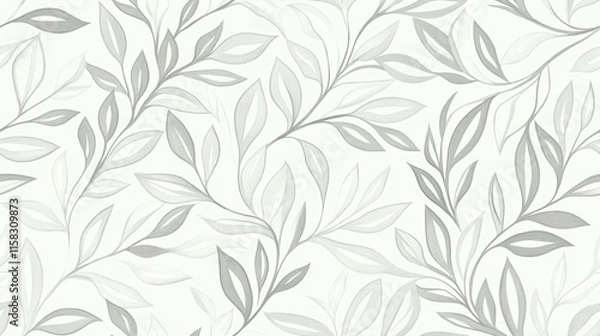 Fototapeta Grey leaves, seamless pattern