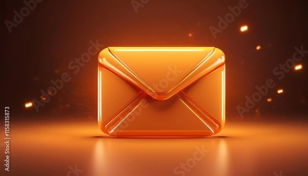 Fototapeta A glowing orange envelope icon on a soft background, symbolizing communication, emails, and digital correspondence.