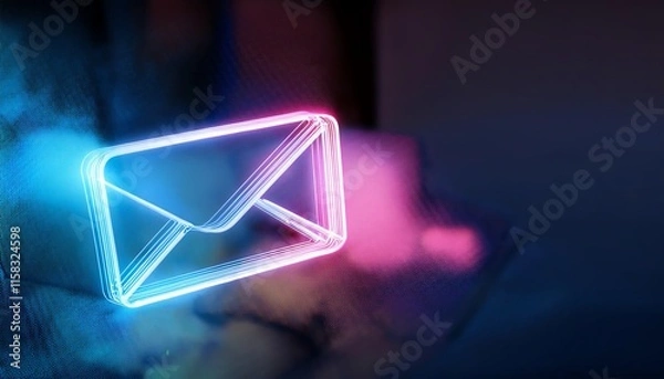Fototapeta A glowing envelope icon in blue and pink hues, symbolizing digital communication and messaging technology.