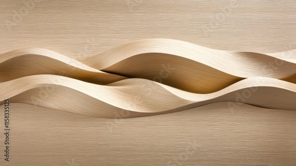 Fototapeta Abstract beige wooden waves forming a textured surface. Minimalist natural design concept